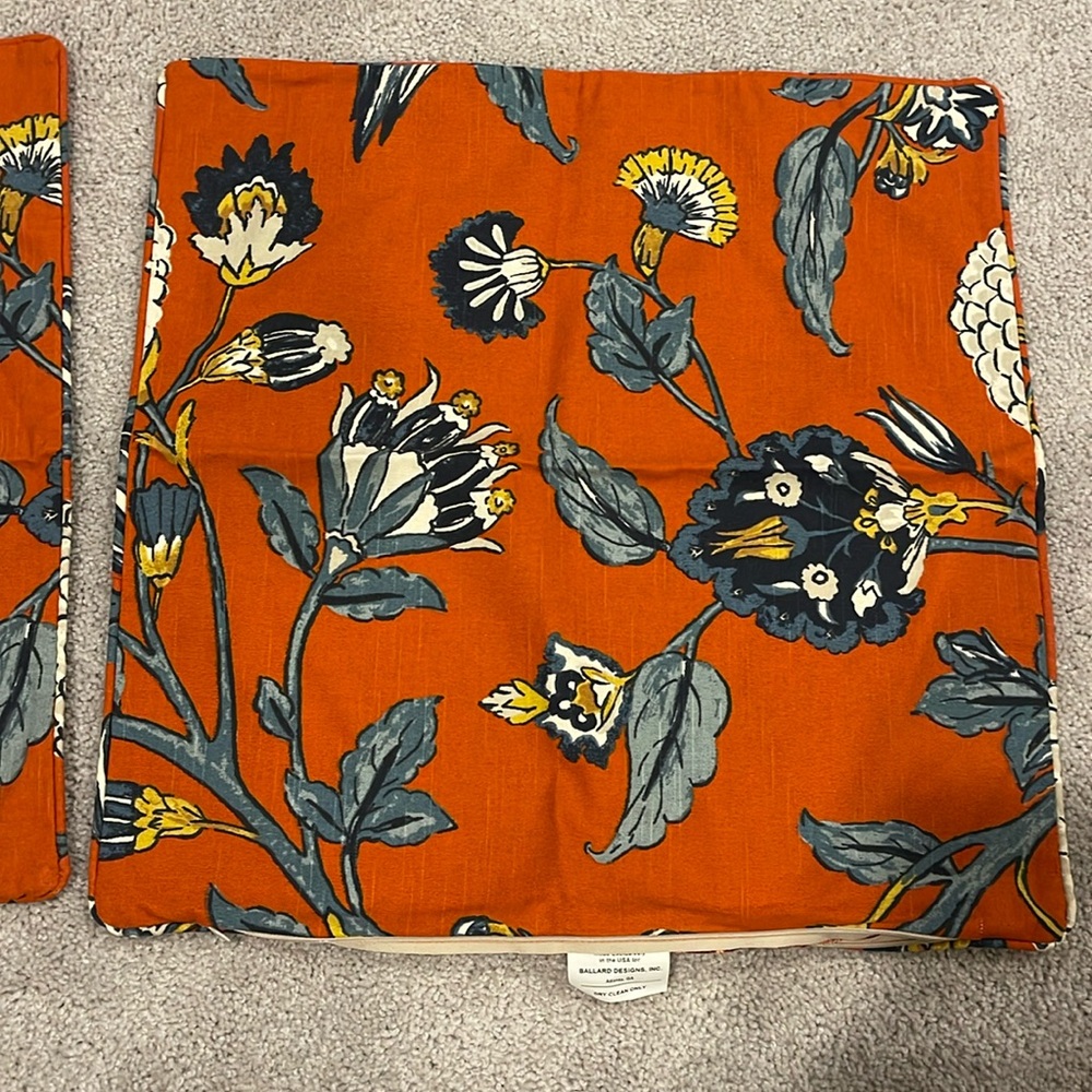 Ballard Designs Custom 20” Pillow Covers Orange Floral Print - Set of 2